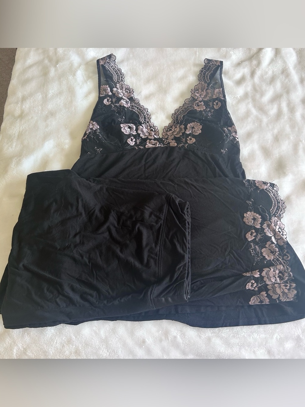 Soma Midnight Grace Black Lace Trim Cami & Pants Pajama Lounge Set Small